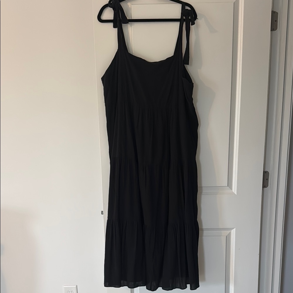 Madewell Tie Strap Tiered Midi Black Dress - Picture 4 of 9